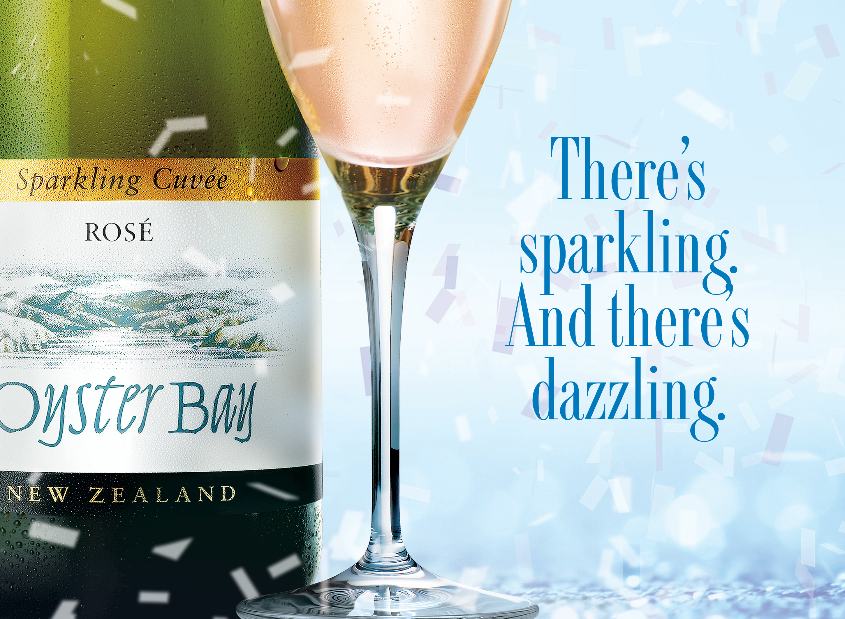oyster bay sparkling cuvee rose bottle glass tagline